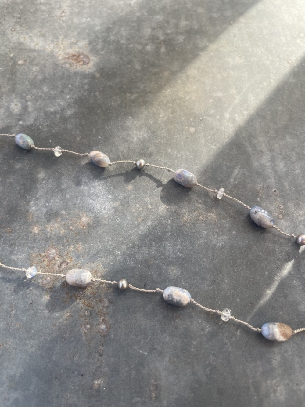 Blue Moss Agate and Gray Pearl Necklace - Picture 3 of 4